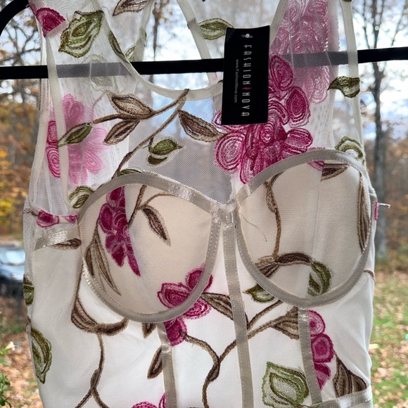 Fashion Nova Floral Sheer Romper - Pink and Green - Picture 8 of 8